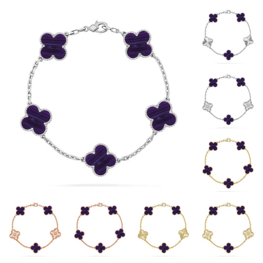 [Sophire]LUCKY CLOVER 5-MOTIF BRACELET - CHAROITE COLLECTION
