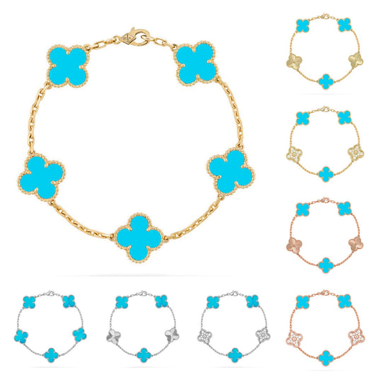 [Sophire]LUCKY CLOVER 5-MOTIF BRACELET - TURQUOISE COLLECTION
