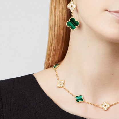 [Sophire Jewelry ]CLOVER 10 MOTIFS MALACHITE DIAMOND NECKLACE