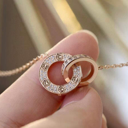 [Sophire Jewelry ]LOVE 7.6MM NECKLACE ROSE GOLD AND SILVER  FULL DIAMOND