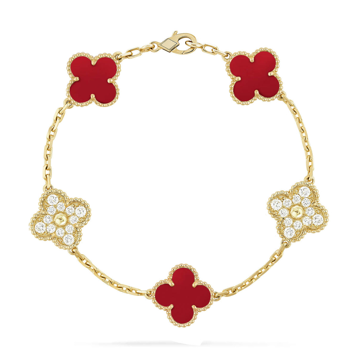 [Sophire Jewelry ] CLOVER 5 MOTIF RED CORNELIAN BRACELET COLLECTION