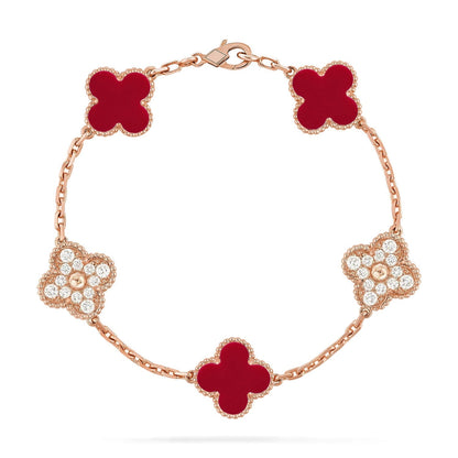 [Sophire Jewelry ] CLOVER 5 MOTIF RED CORNELIAN BRACELET COLLECTION