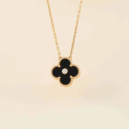 [Sophire Jewelry ]CLOVER 15MM DIAMOND ONYX NECKLACE