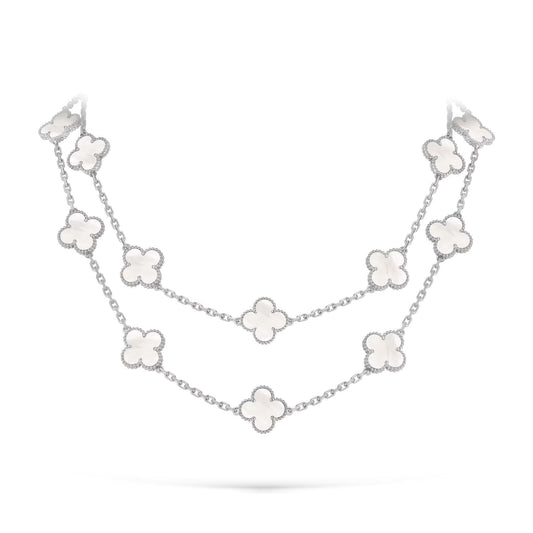 [Sophire]CLASSIC 20-MOTIF LUCKY CLOVER LONG NECKLACE WHITE GOLD COLLECTION