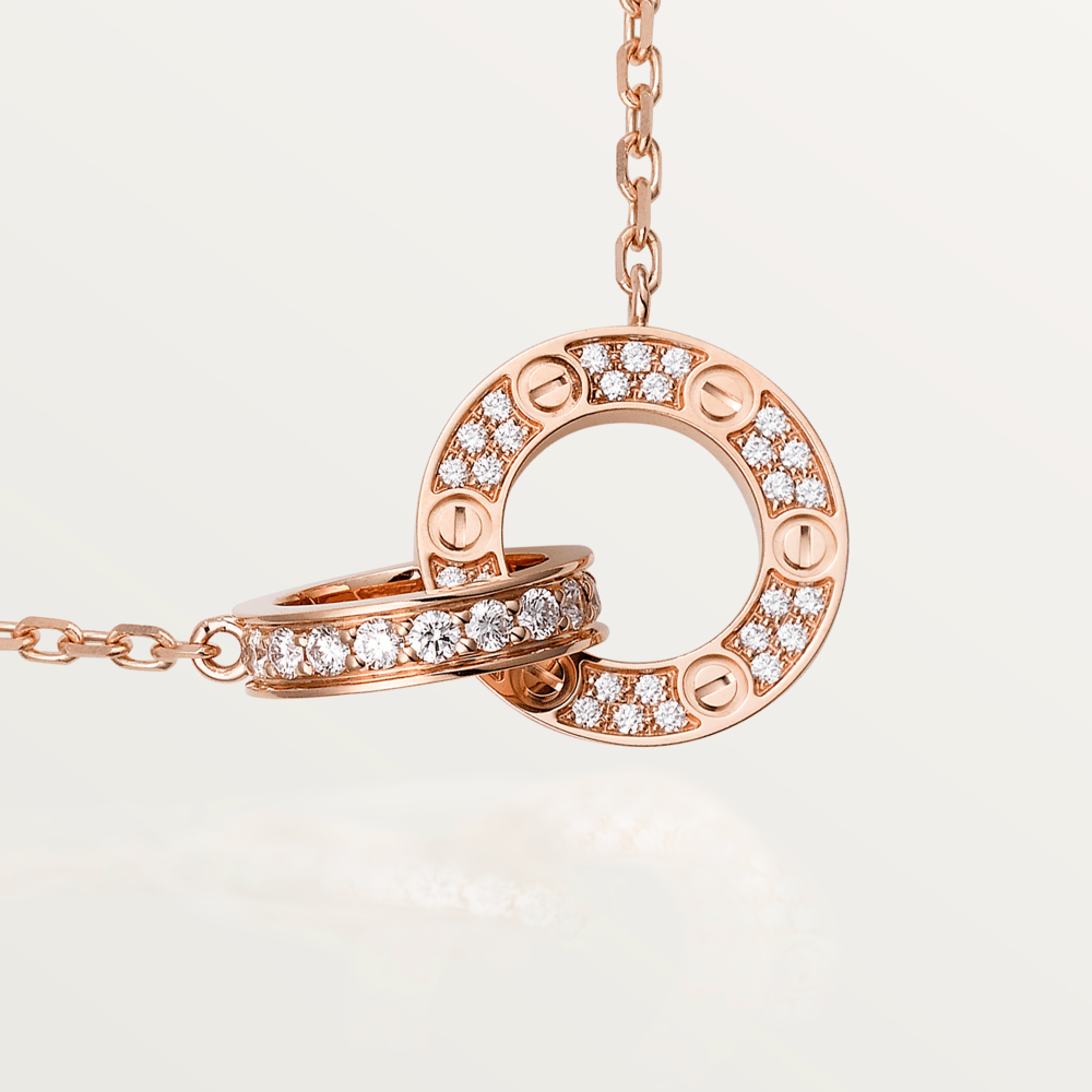 [Sophire Jewelry ]LOVE 7.6MM NECKLACE ROSE GOLD AND SILVER  FULL DIAMOND