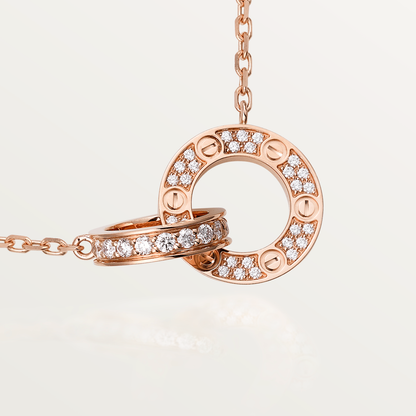[Sophire Jewelry ]LOVE 7.6MM NECKLACE ROSE GOLD AND SILVER  FULL DIAMOND