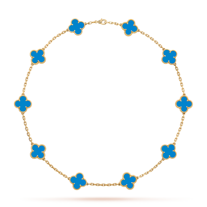 [Sophire Jewelry ]CLOVER 10 MOTIFS BLUE AGATE NECKLACE