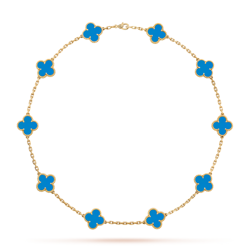 [Sophire Jewelry ]CLOVER 10 MOTIFS BLUE AGATE NECKLACE