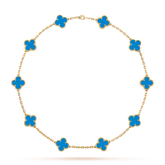 [Sophire Jewelry ]CLOVER 10 MOTIFS BLUE AGATE NECKLACE