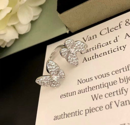 [Sophire Jewelry ]TWIN SILVER BUTTERFLY DIAMOND RING