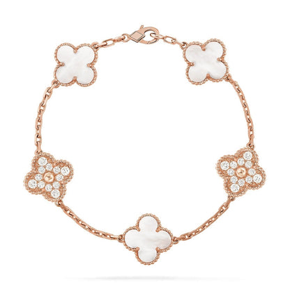 [Sophire Jewelry ]CLOVER WHITE PEARL MOP 5 MOTIF BRACELET COLLECTION