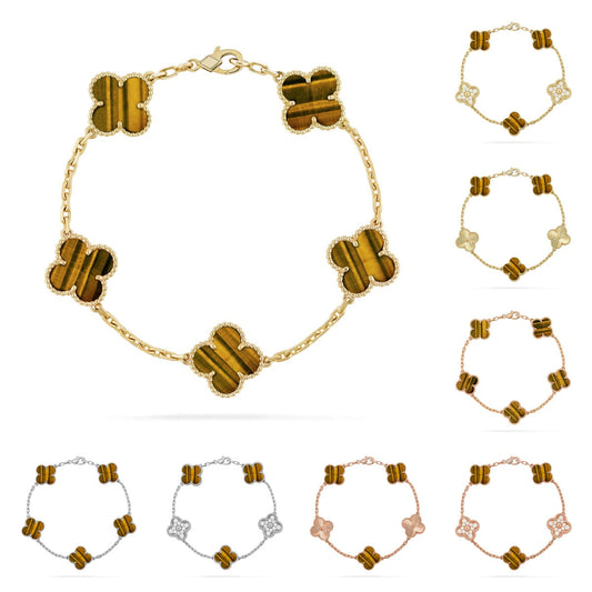[Sophire]LUCKY CLOVER 5-MOTIF BRACELET -  TIGER’S EYE COLLECTION