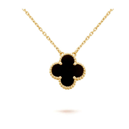 [Sophire Jewelry ]CLOVER 15MM BLACK ONYX SINGLE FLOWER NECKLACE