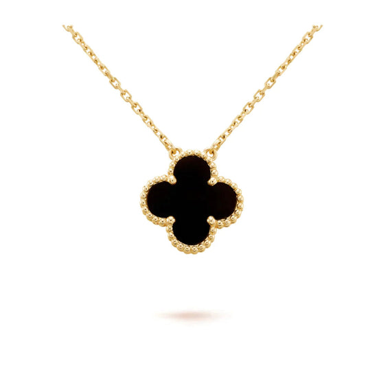 [Sophire Jewelry ]CLOVER 15MM BLACK ONYX SINGLE FLOWER NECKLACE