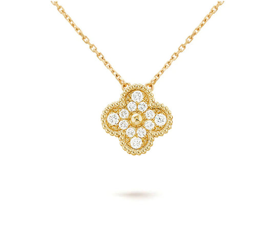 [Sophire]15MM CLOVER FLOWER DIAMOND PENDANT NECKLACE COLLECTION