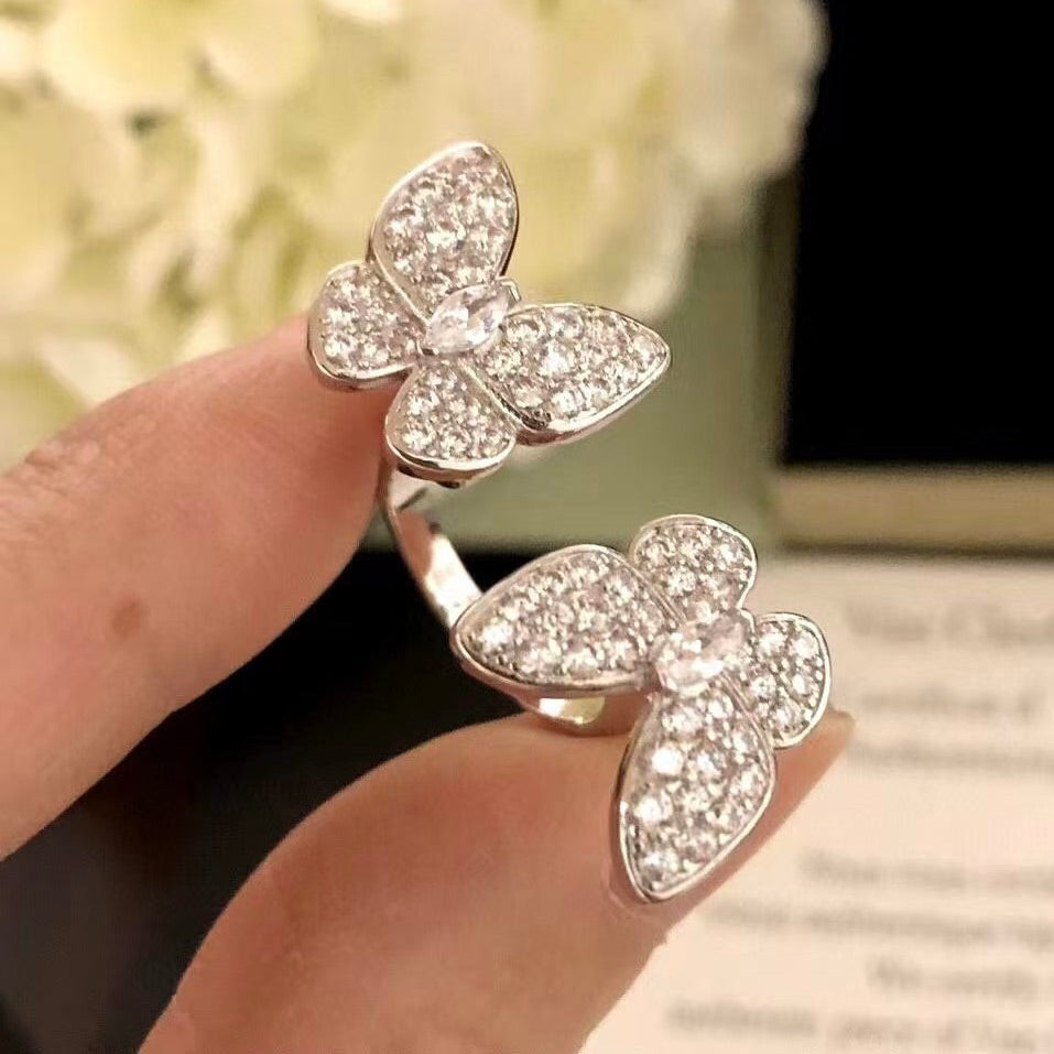 [Sophire Jewelry ]TWIN SILVER BUTTERFLY DIAMOND RING