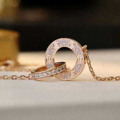 [Sophire Jewelry ]LOVE 7.6MM NECKLACE ROSE GOLD AND SILVER  FULL DIAMOND
