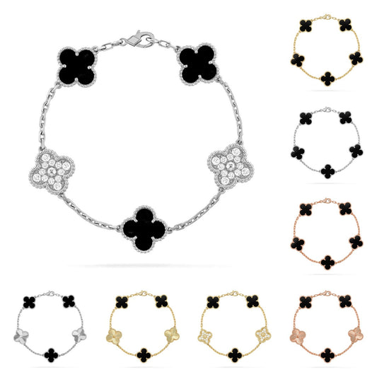 [Sophire]LUCKY CLOVER 5-MOTIF BRACELET - BLACK OXNY COLLECTION