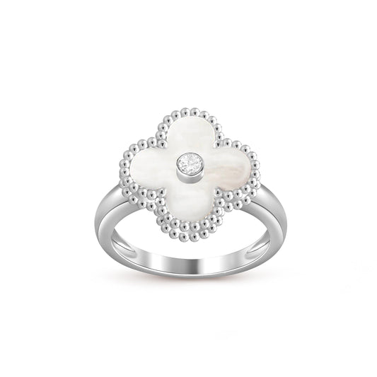 [Sophire]LUCKY CLOVER DIAMOND-ACCENT WHITE GOLD RING COLLECTION