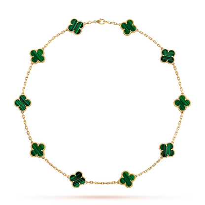 [Sophire Jewelry ]CLOVER 10 MOTIFS MALACHITE NECKLACE