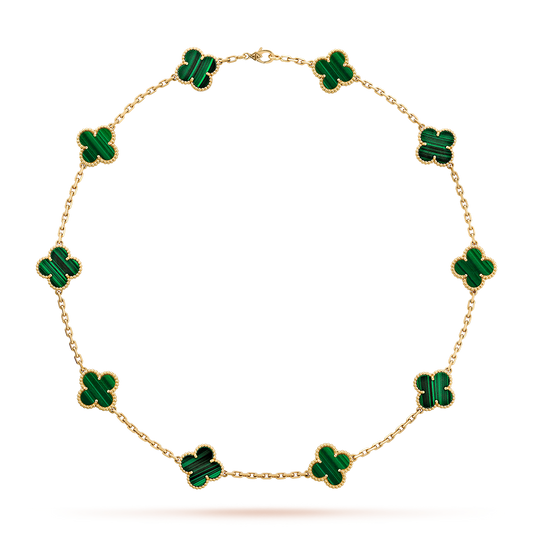 [Sophire Jewelry ]CLOVER 10 MOTIFS MALACHITE NECKLACE