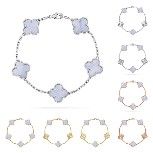 [Sophire]LUCKY CLOVER 5-MOTIF BRACELET - PURPLE CHALCEDONY COLLECTION
