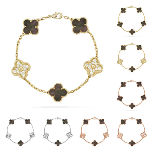 [Sophire]LUCKY CLOVER 5-MOTIF BRACELET - GREY MOTHER-OF-PEARL COLLECTION