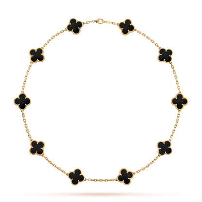 [Sophire Jewelry ]CLOVER 10 MOTIFS ONYX NECKLACE
