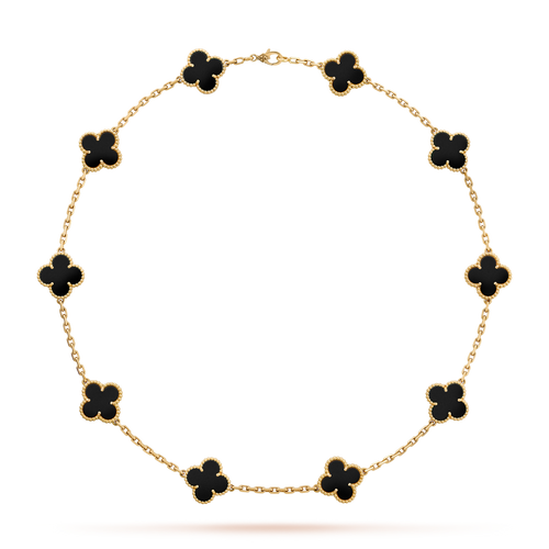 [Sophire Jewelry ]CLOVER 10 MOTIFS ONYX NECKLACE
