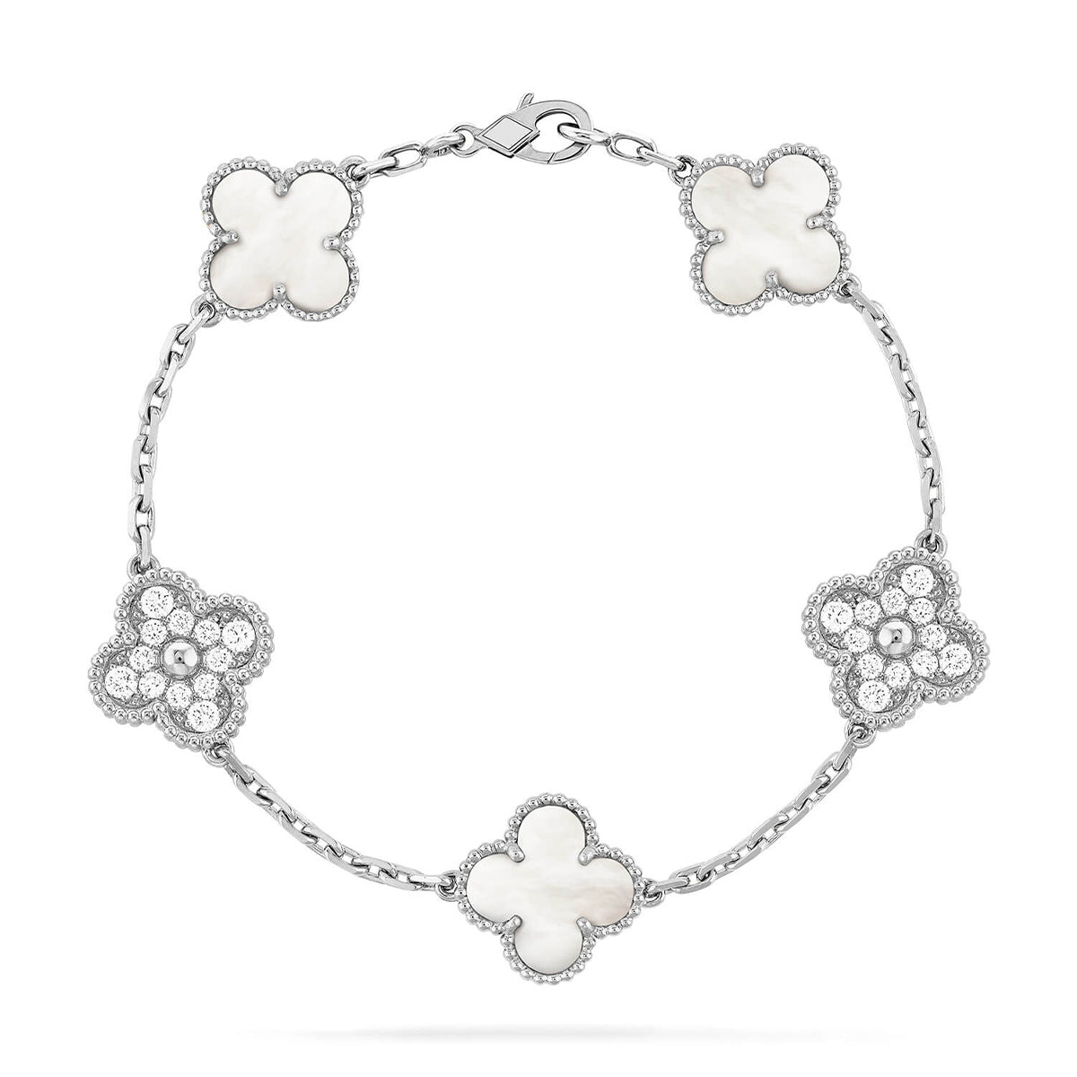 [Sophire Jewelry ]CLOVER WHITE PEARL MOP 5 MOTIF BRACELET COLLECTION