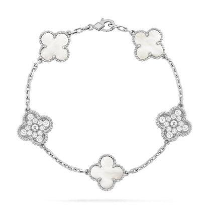 [Sophire Jewelry ]CLOVER WHITE PEARL MOP 5 MOTIF BRACELET COLLECTION