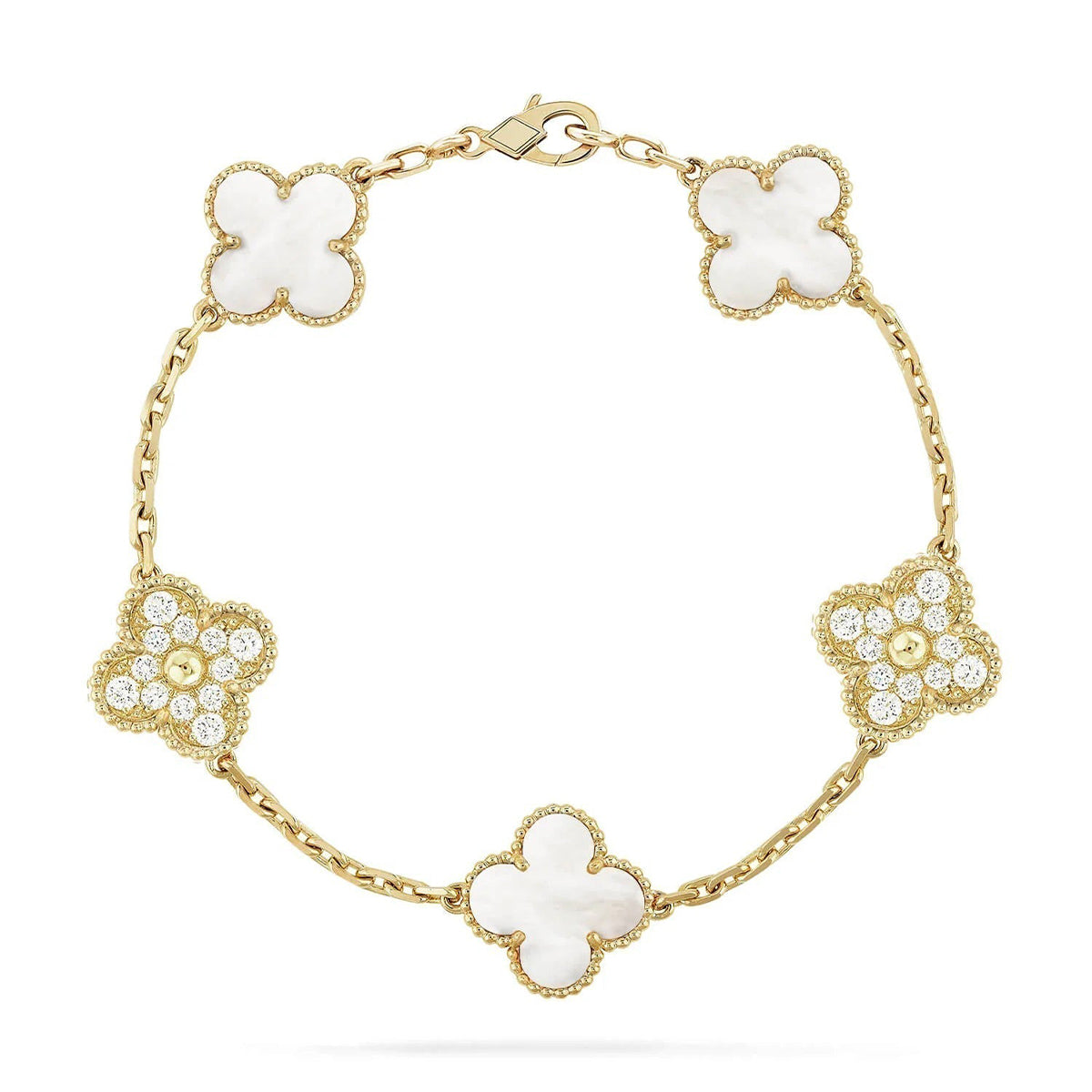 [Sophire Jewelry ]CLOVER WHITE PEARL MOP 5 MOTIF BRACELET COLLECTION