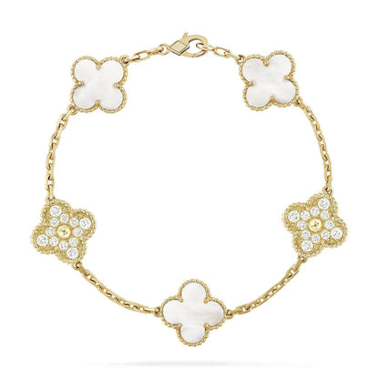 [Sophire Jewelry ]CLOVER WHITE PEARL MOP 5 MOTIF BRACELET COLLECTION