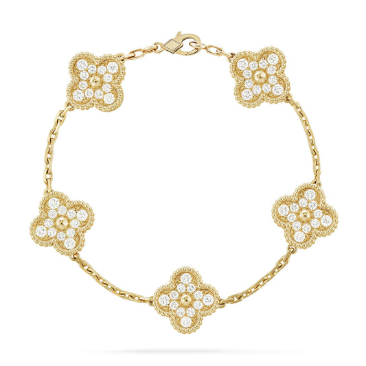 [Sophire]LUCKY CLOVER 5-MOTIF BRACELET - FULL-DIAMOND