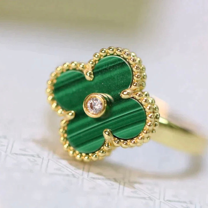 [Sophire Jewelry ]CLOVER MALACHITE RING GOLD DIAMOND