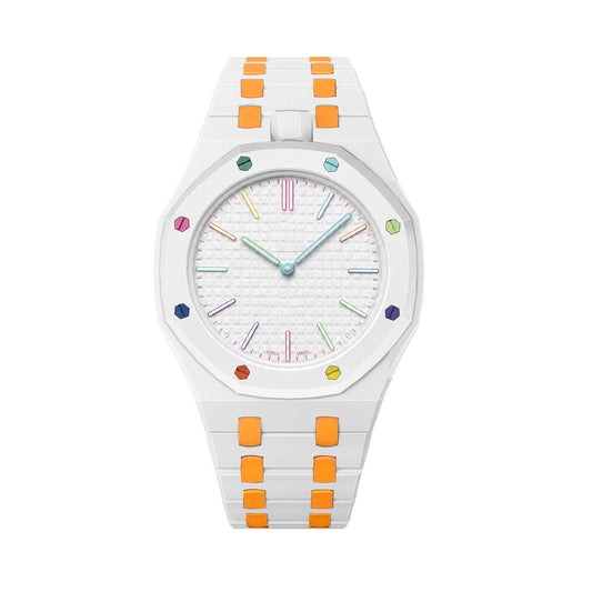 [Sophire]OAK POP EXCLUSIVE WHITE AND ORANGE BIOCERAMIC STRAP
