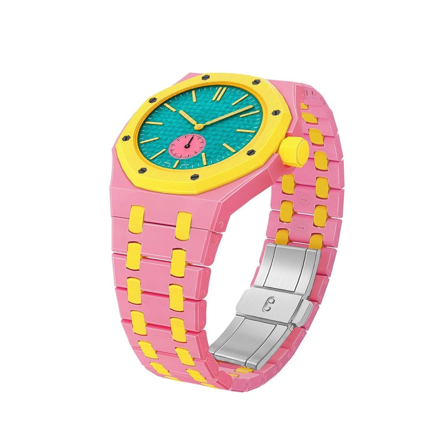 [Sophire]OAK POP EXCLUSIVE PINK AND YELLOW BIOCERAMIC STRAP
