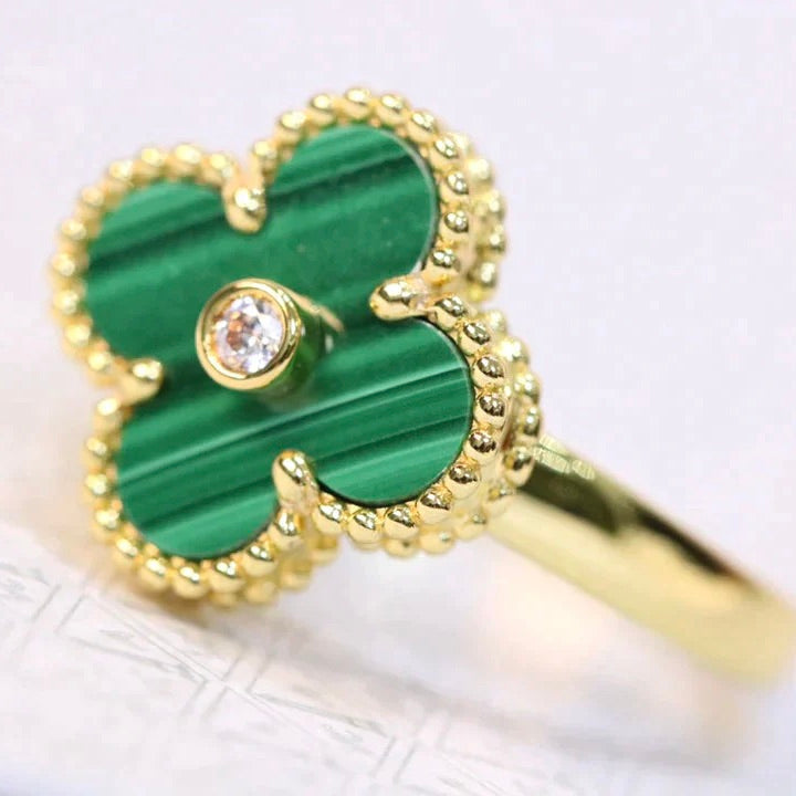 [Sophire Jewelry ]CLOVER MALACHITE RING GOLD DIAMOND