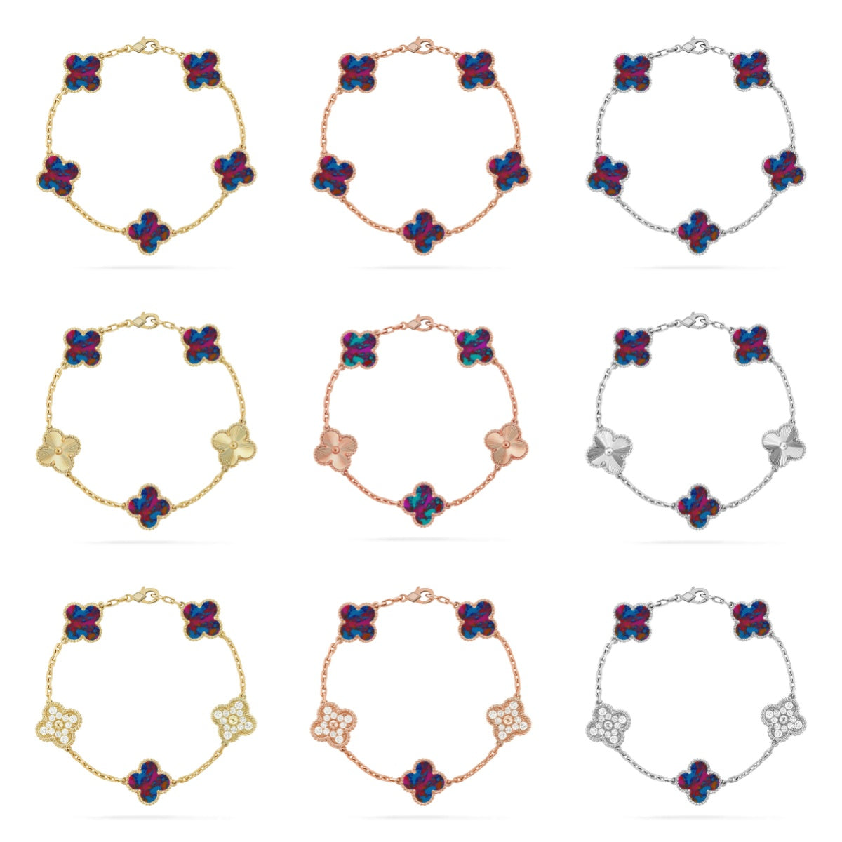 [Sophire Jewelry ]CLOVER 5 MOTIF COLOR GEMSTONES BRACELET COLLECTION