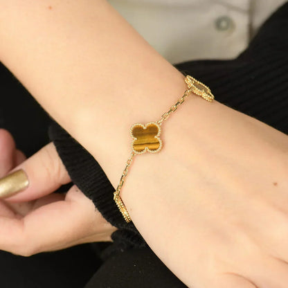 [Sophire Jewelry ] CLOVER 5 MOTIFS TIGER EYE BRACELET COLLECTION
