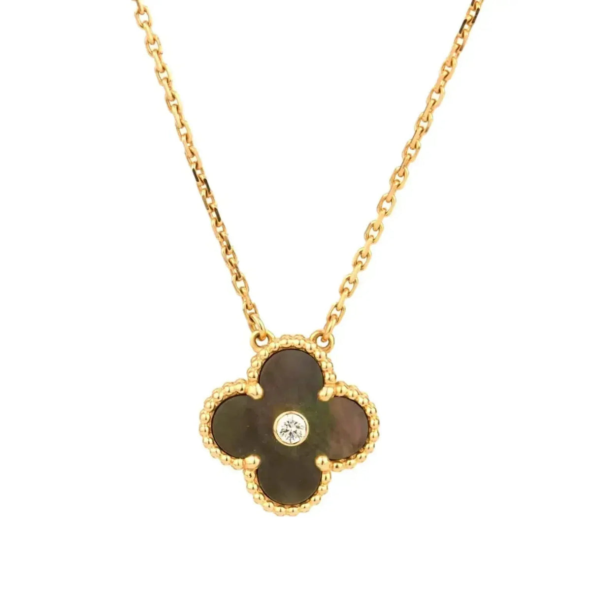 [Sophire Jewelry ]CLOVER 15MM DIAMOND AND MOTHER-OF-GREY NECKLACE