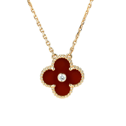 [Sophire Jewelry ]CLOVER 15MM DIAMOND CARNELIAN NECKLACE
