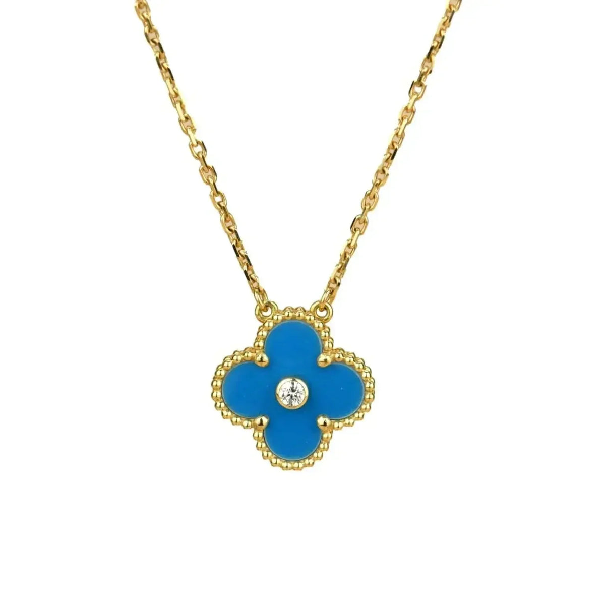 [Sophire Jewelry ]CLOVER 15MM DIAMOND AND BLUE AGATE NECKLACE