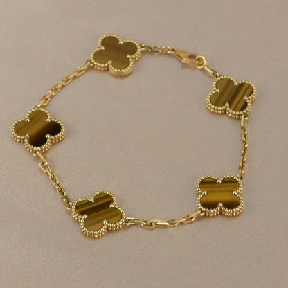 [Sophire Jewelry ] CLOVER 5 MOTIFS TIGER EYE BRACELET COLLECTION