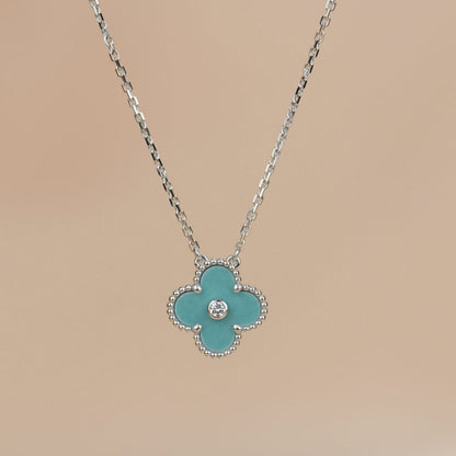 [Sophire Jewelry ]CLOVER 15MM DIAMOND SVRES PORCELAIN  NECKLACE SILVER