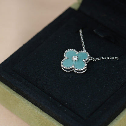 [Sophire Jewelry ]CLOVER 15MM DIAMOND SVRES PORCELAIN  NECKLACE SILVER