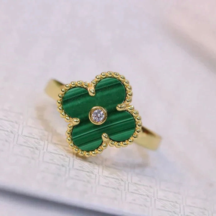 [Sophire Jewelry ]CLOVER MALACHITE RING GOLD DIAMOND