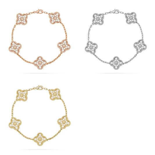 [Sophire Jewelry ] CLOVER 5 MOTIF FULL DIAMOND BRACELET COLLECTION