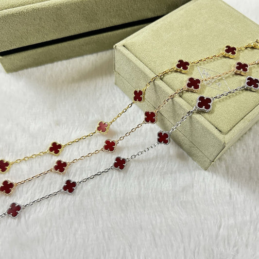 [Sophire Jewelry ]CLOVER 6 MOTIF RED AGATE BRACELET