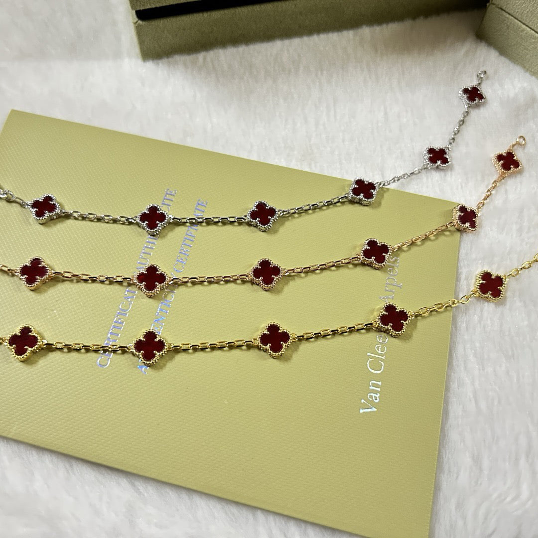 [Sophire Jewelry ]CLOVER 6 MOTIF RED AGATE BRACELET